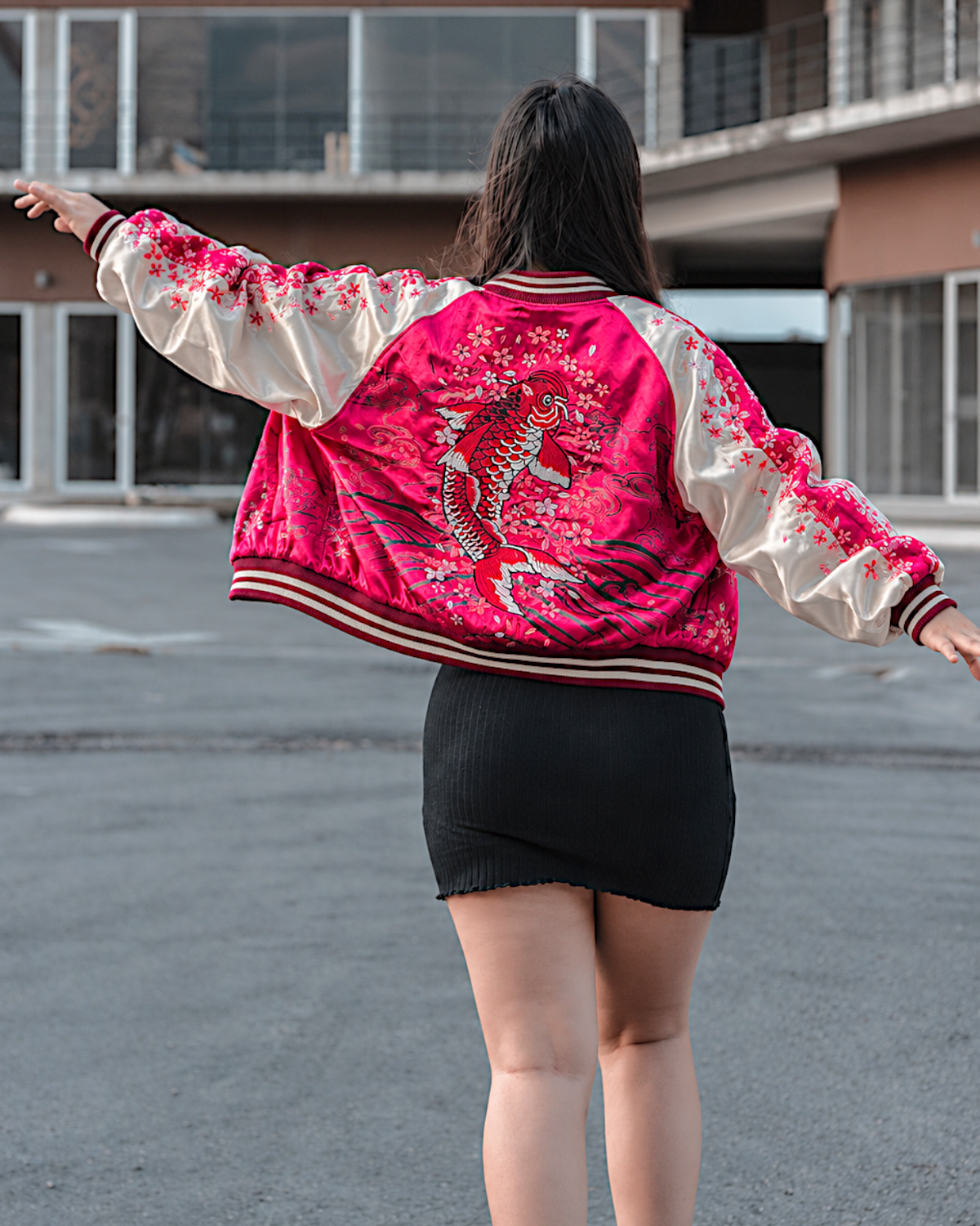 [L] Rare Vintage Miyabimusubi Reversible Sukajan Jacket – Sakura Koi Embroidery