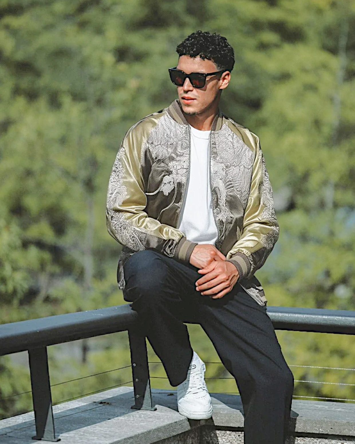 【L】Gold & Silver Gradient Dragon / Indigo Cloud Dragon – Japanese Embroidered Bomber