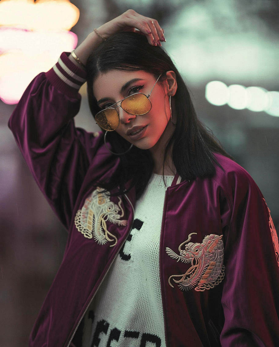 【L】Velour Dragon Sukajan Jacket – Wine Red Embroidered Yokosuka Japanese Bomber