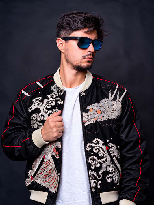 [L] Vintage Dragon & Tiger Sukajan Jacket – Fully Embroidered Reversible Japanese Bomber