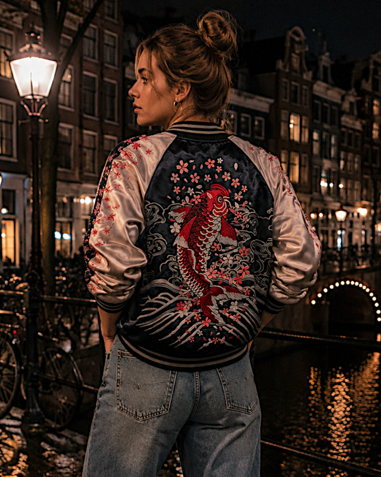 【M】Rare Vintage Reversible Sukajan Jacket “Red Koi & Sakura”