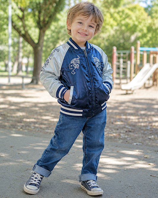 【KIDS】Excellent Condition KIDS Sukajan Jacket “Blue Tiger” – Size 100