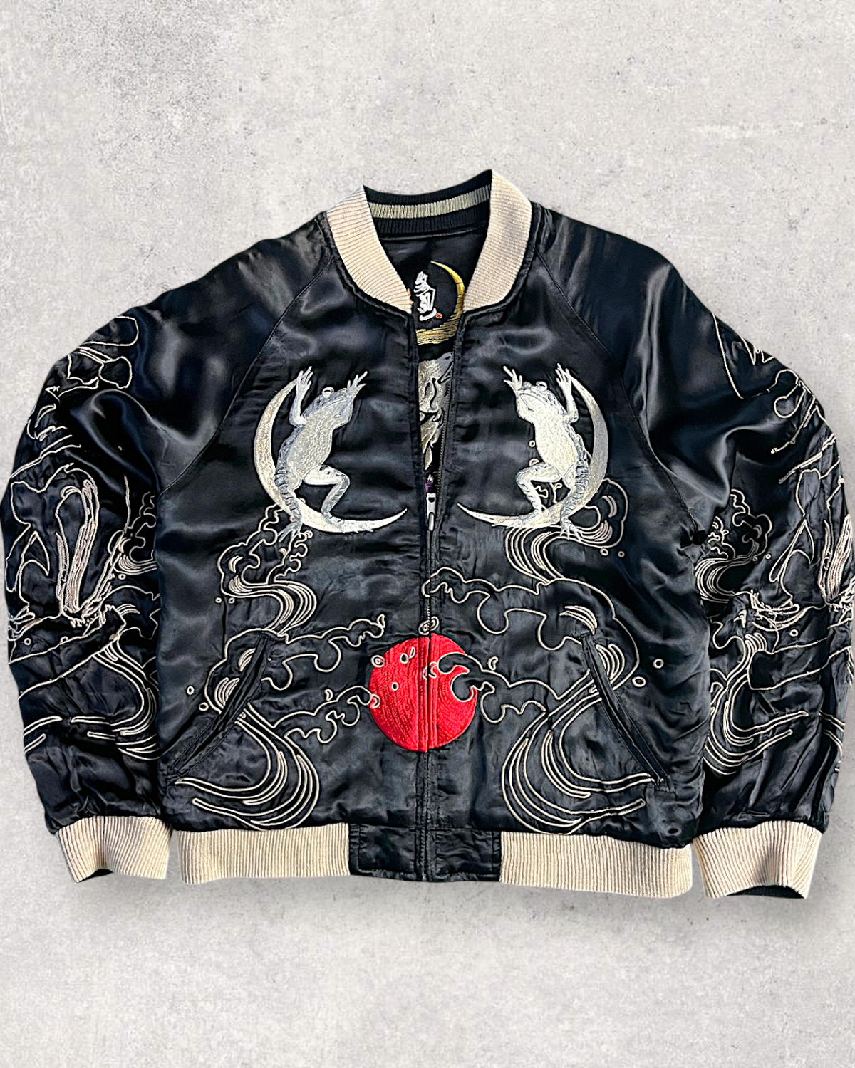 [M] Rare Vintage Sanmaruichi Sukajan Jacket – Reversible Frog  Koi Embroidery