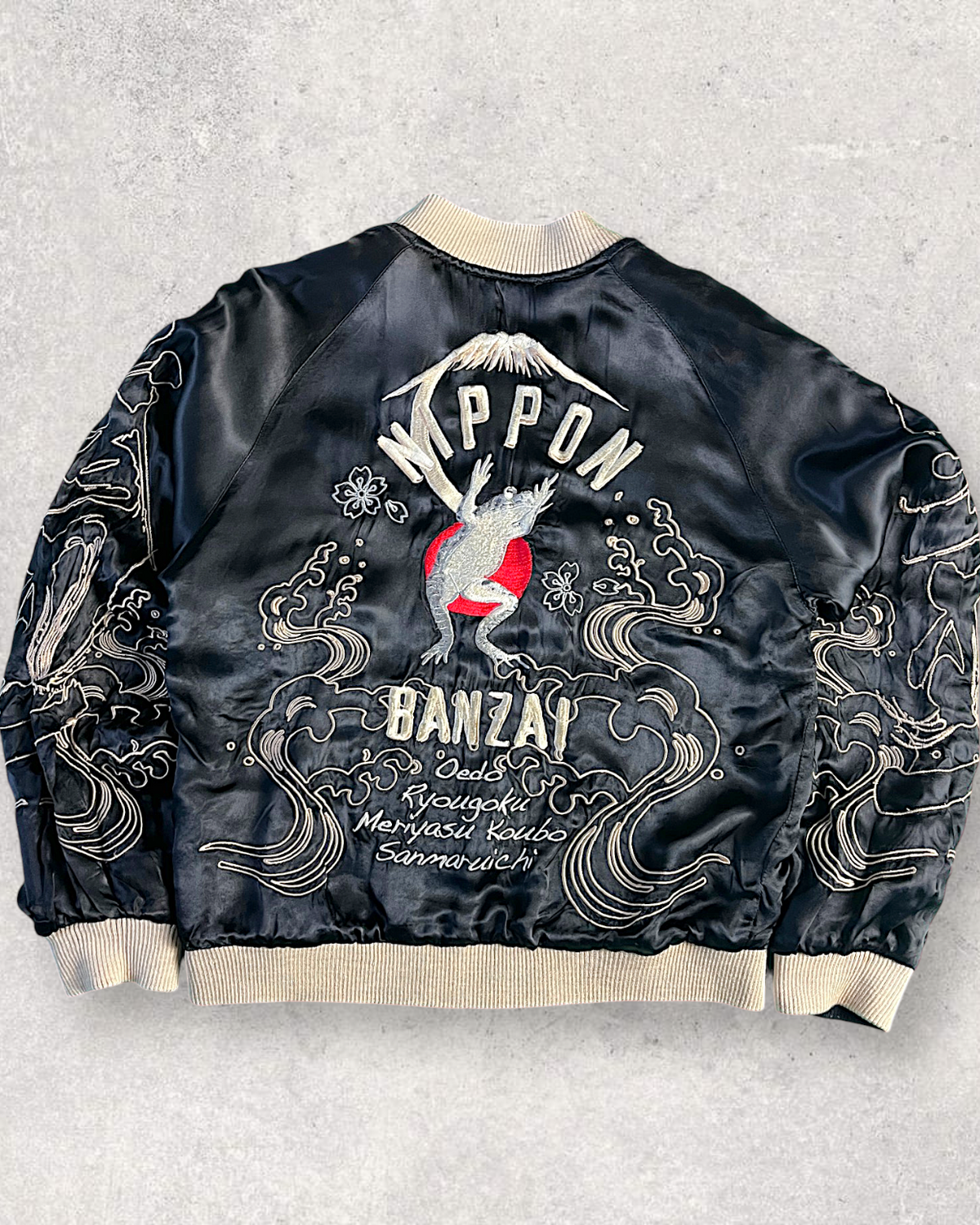 [M] Rare Vintage Sanmaruichi Sukajan Jacket – Reversible Frog  Koi Embroidery