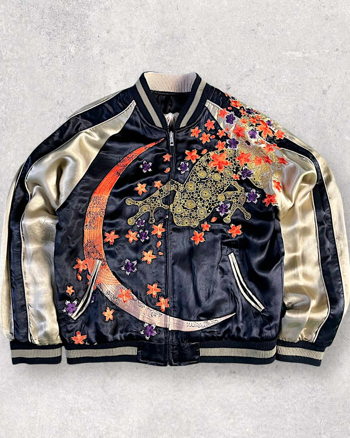 [M] Rare Vintage Sanmaruichi Sukajan Jacket – Reversible Frog  Koi Embroidery