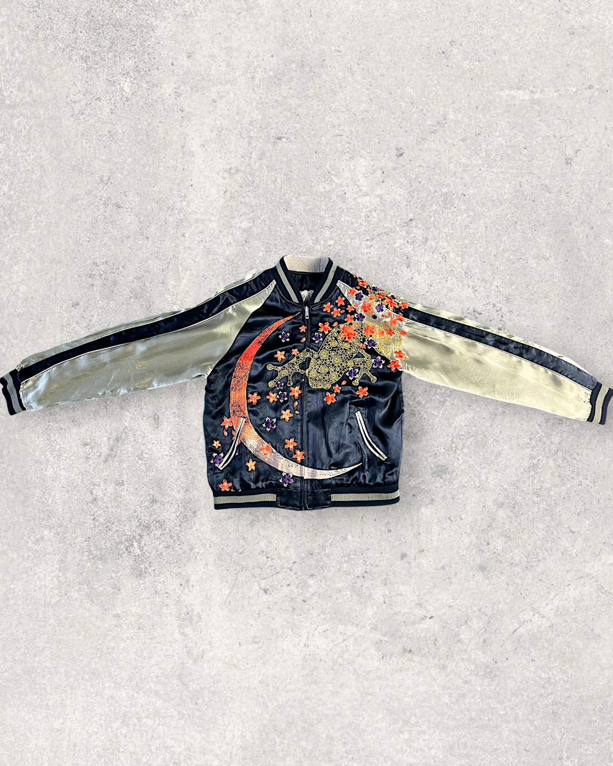 [M] Rare Vintage Sanmaruichi Sukajan Jacket – Reversible Frog  Koi Embroidery