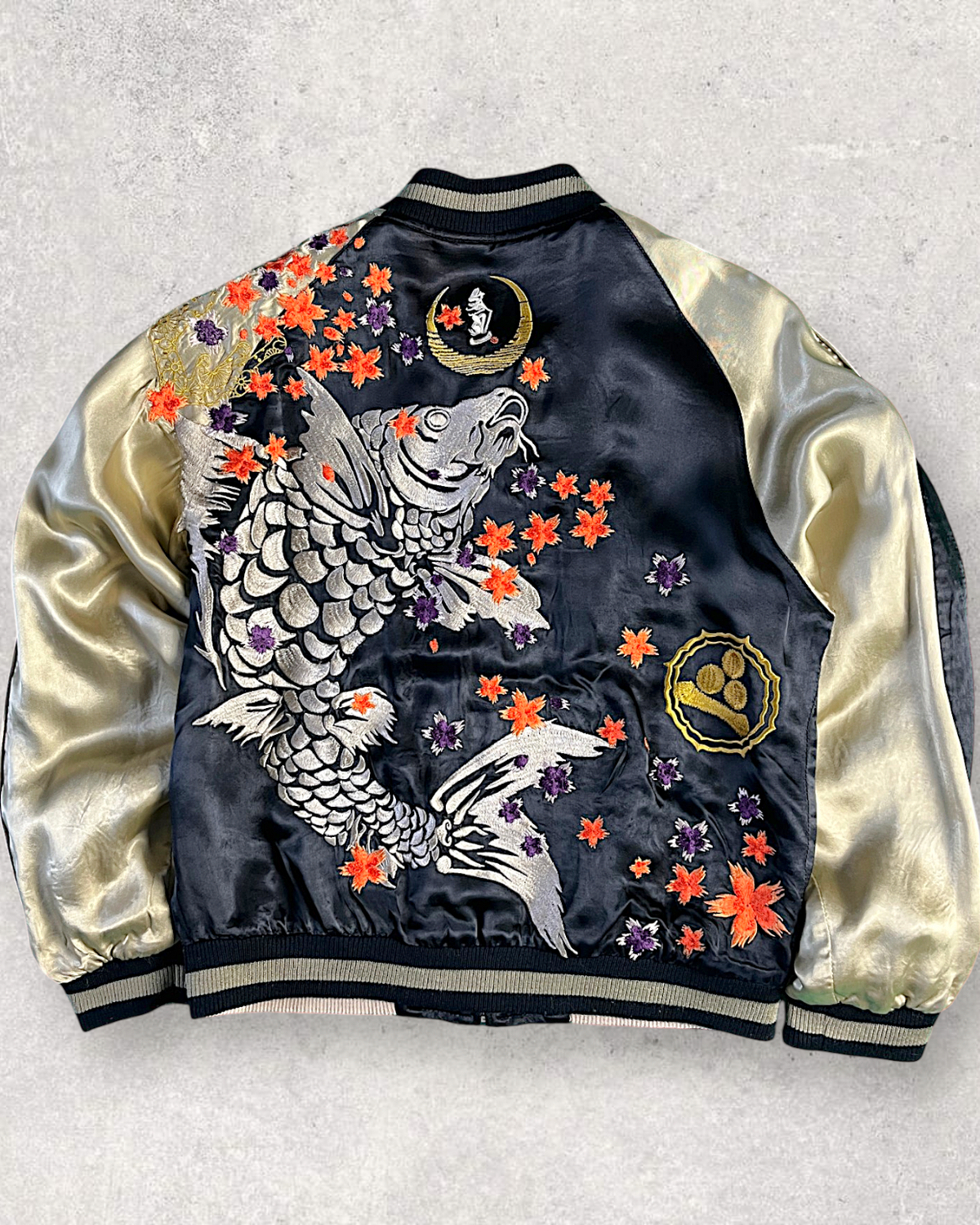 [M] Rare Vintage Sanmaruichi Sukajan Jacket – Reversible Frog  Koi Embroidery
