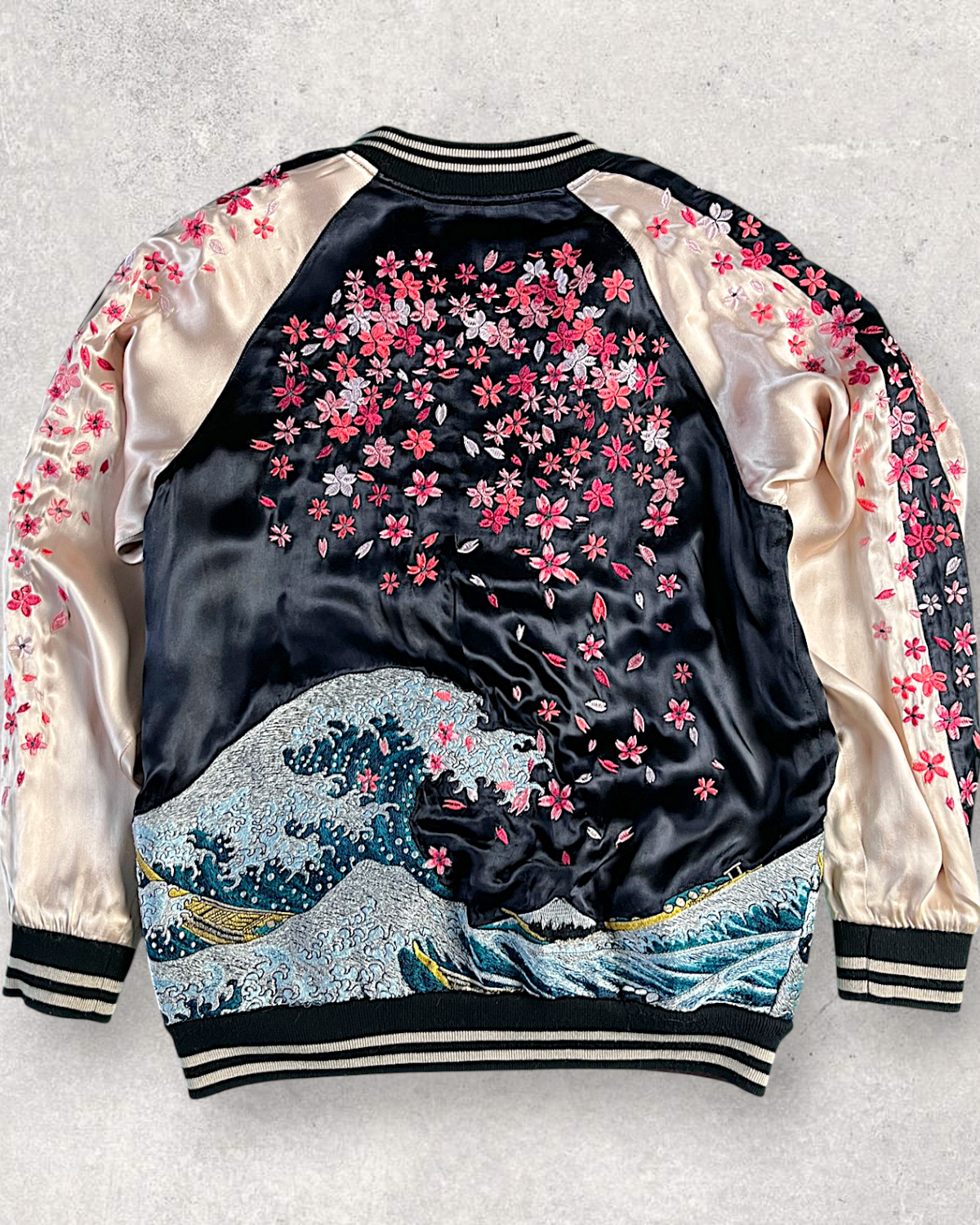 [L] Rare Vintage Miyabimusubi Reversible Sukajan Jacket – Sakura Koi Embroidery