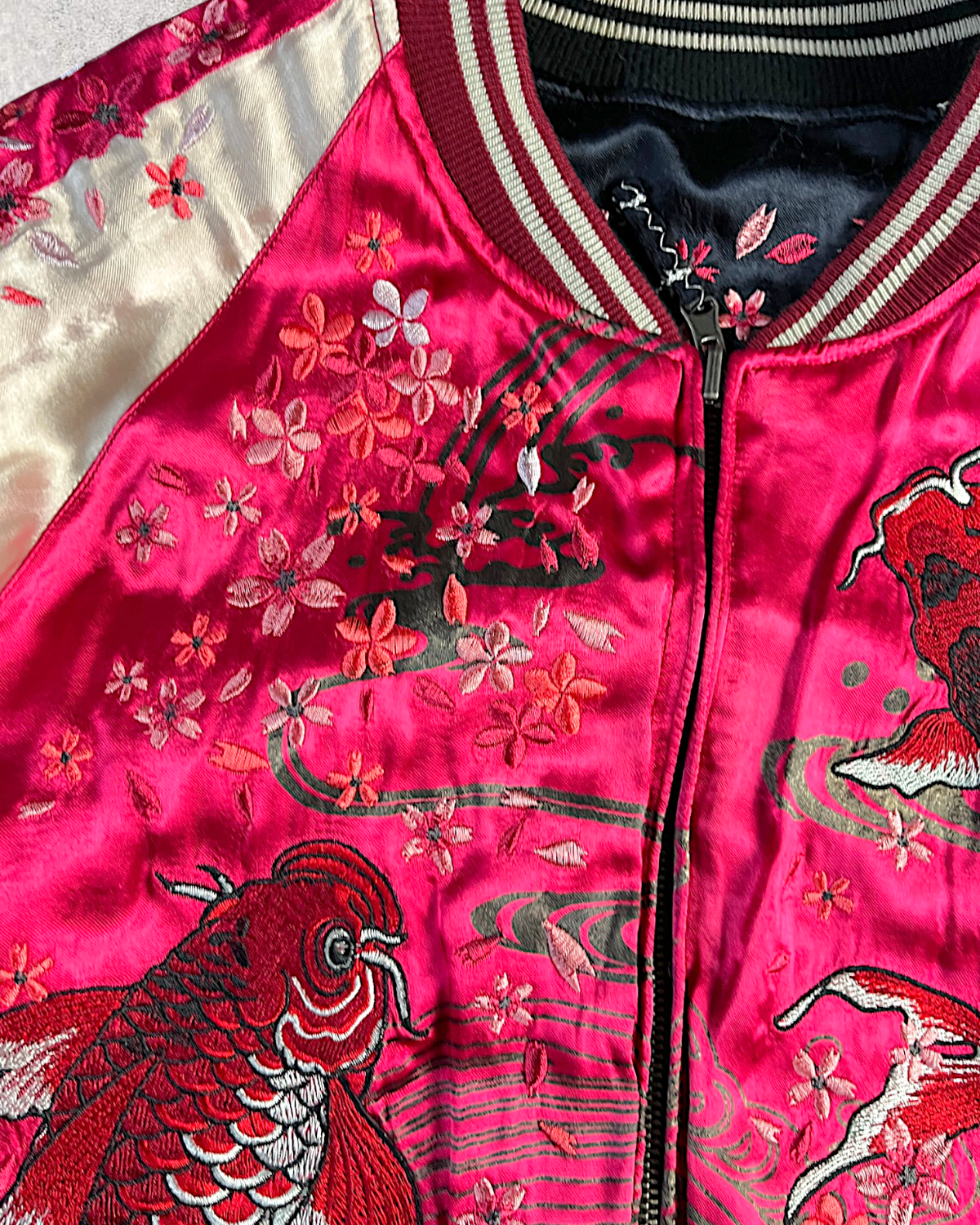 [L] Rare Vintage Miyabimusubi Reversible Sukajan Jacket – Sakura Koi Embroidery