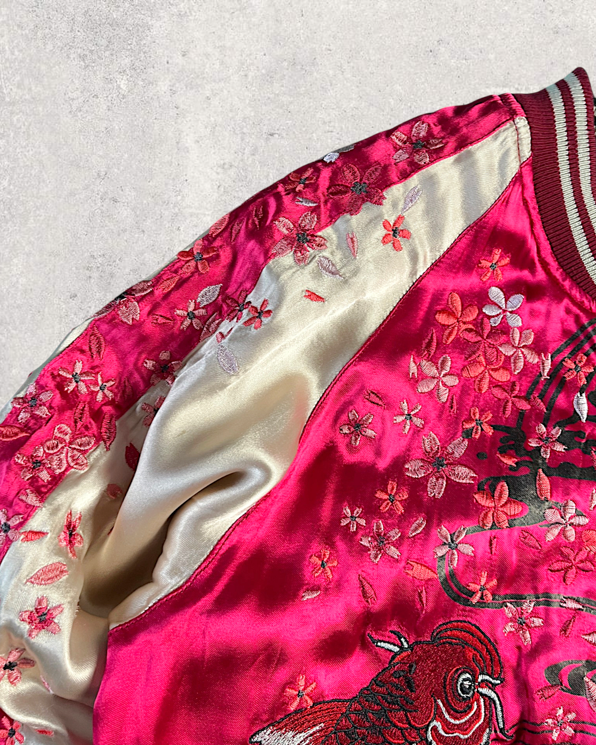 [L] Rare Vintage Miyabimusubi Reversible Sukajan Jacket – Sakura Koi Embroidery