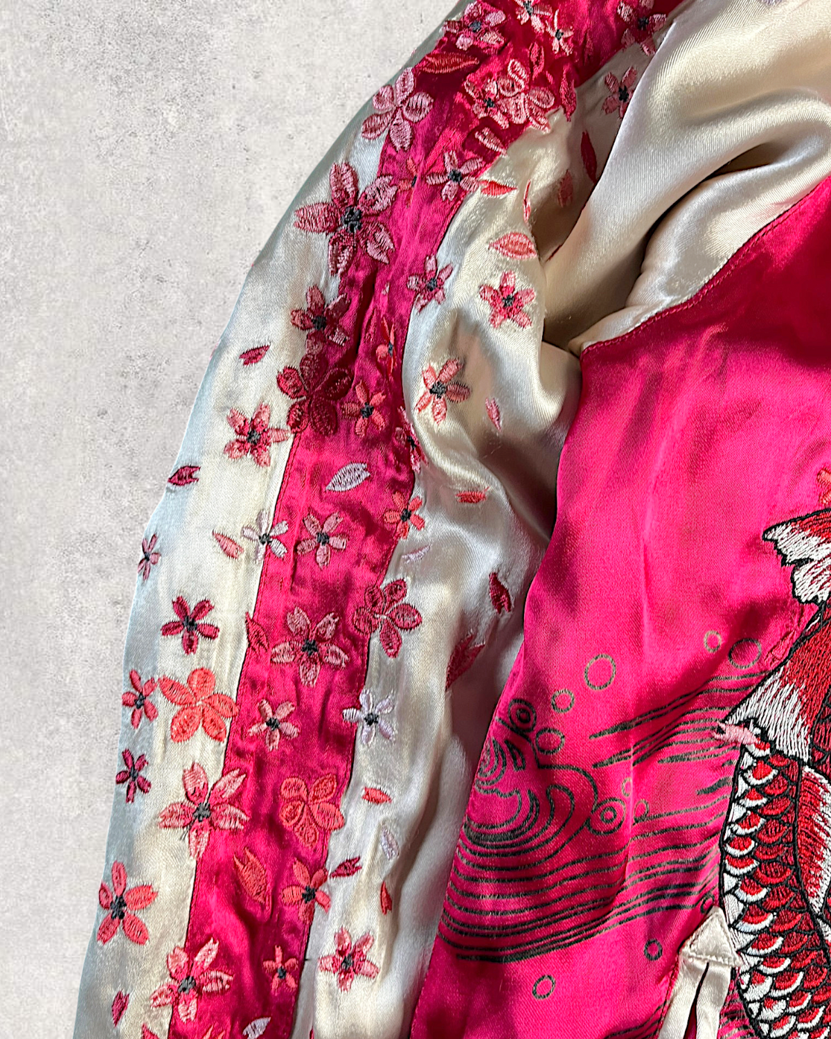 [L] Rare Vintage Miyabimusubi Reversible Sukajan Jacket – Sakura Koi Embroidery