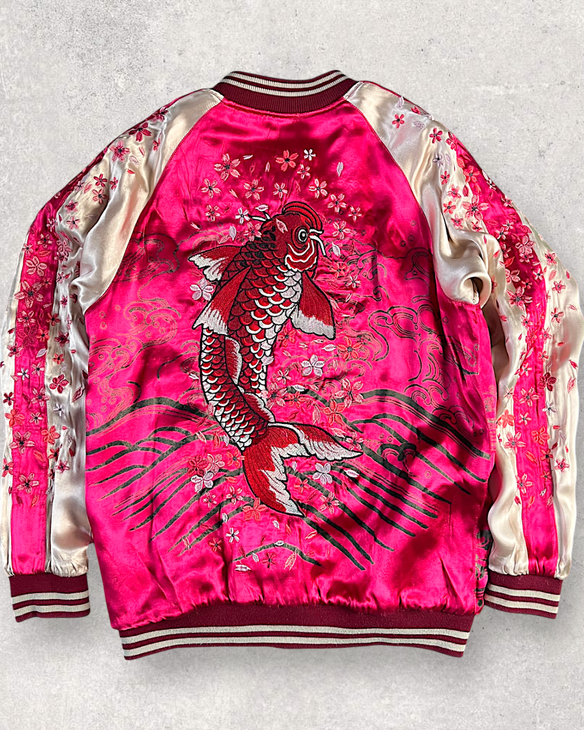 [L] Rare Vintage Miyabimusubi Reversible Sukajan Jacket – Sakura Koi Embroidery