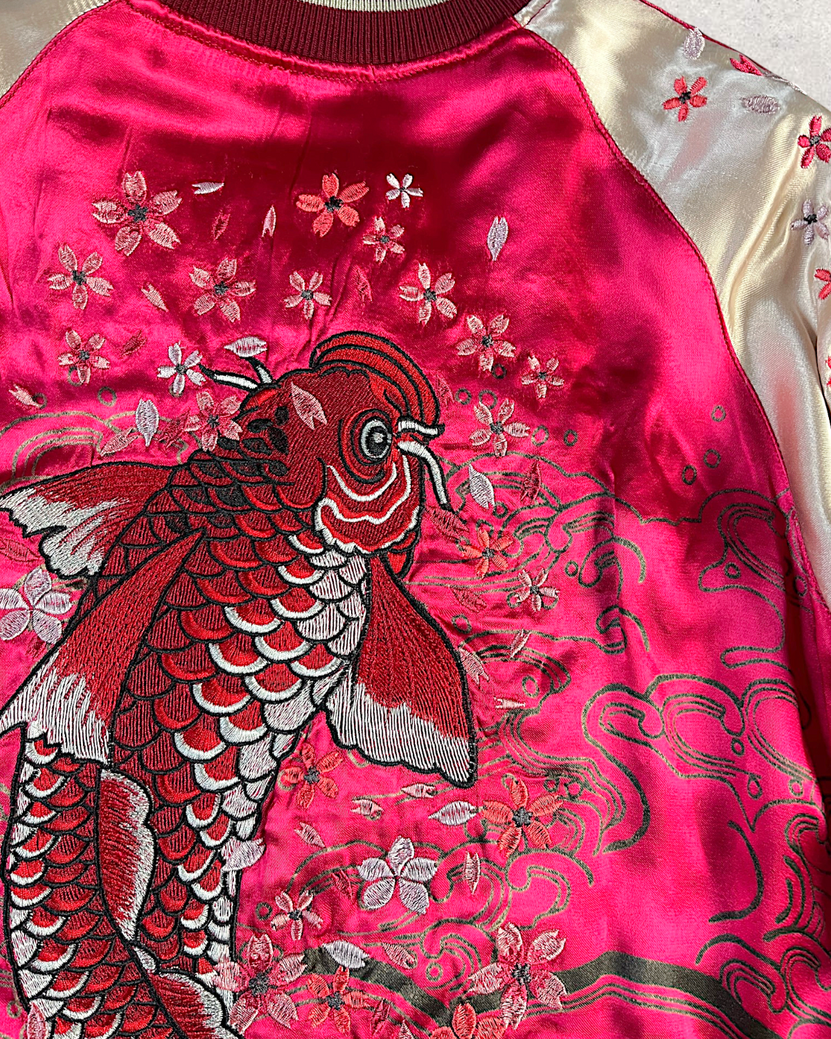 [L] Rare Vintage Miyabimusubi Reversible Sukajan Jacket – Sakura Koi Embroidery
