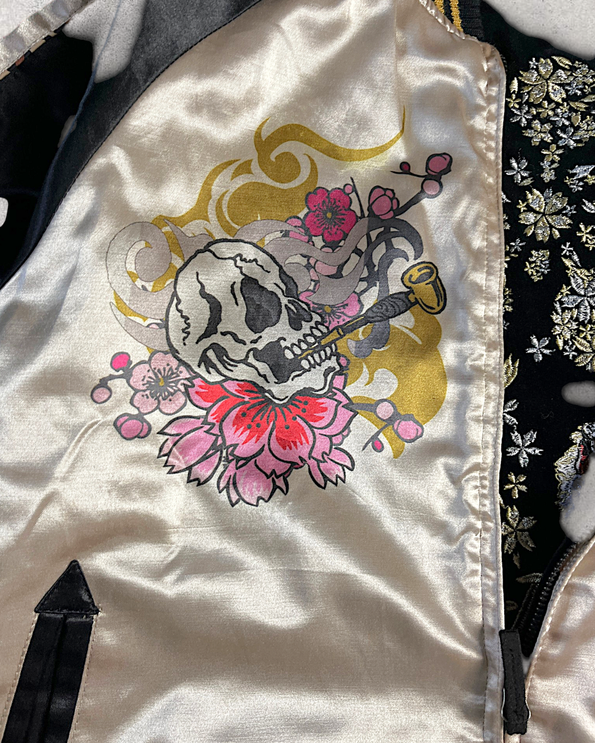 [L] Vintage Reversible Sukajan Jacket – Twin Tigers & Samurai Embroidery