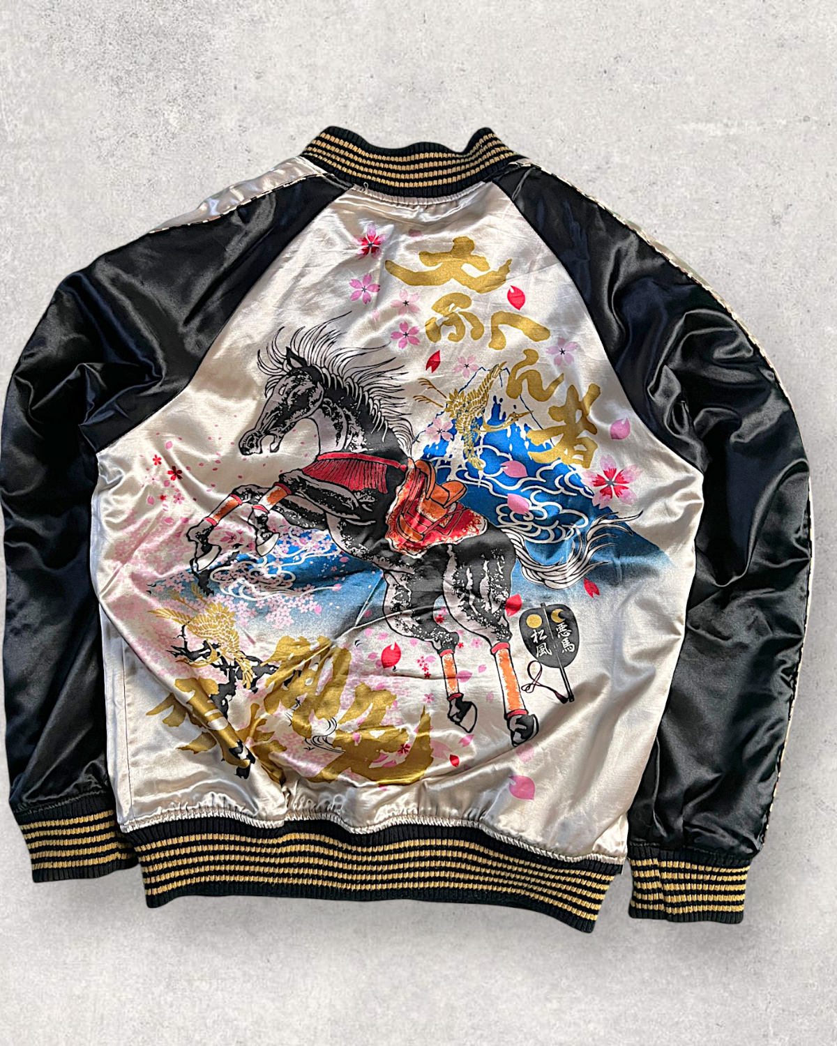[L] Vintage Reversible Sukajan Jacket – Twin Tigers & Samurai Embroidery