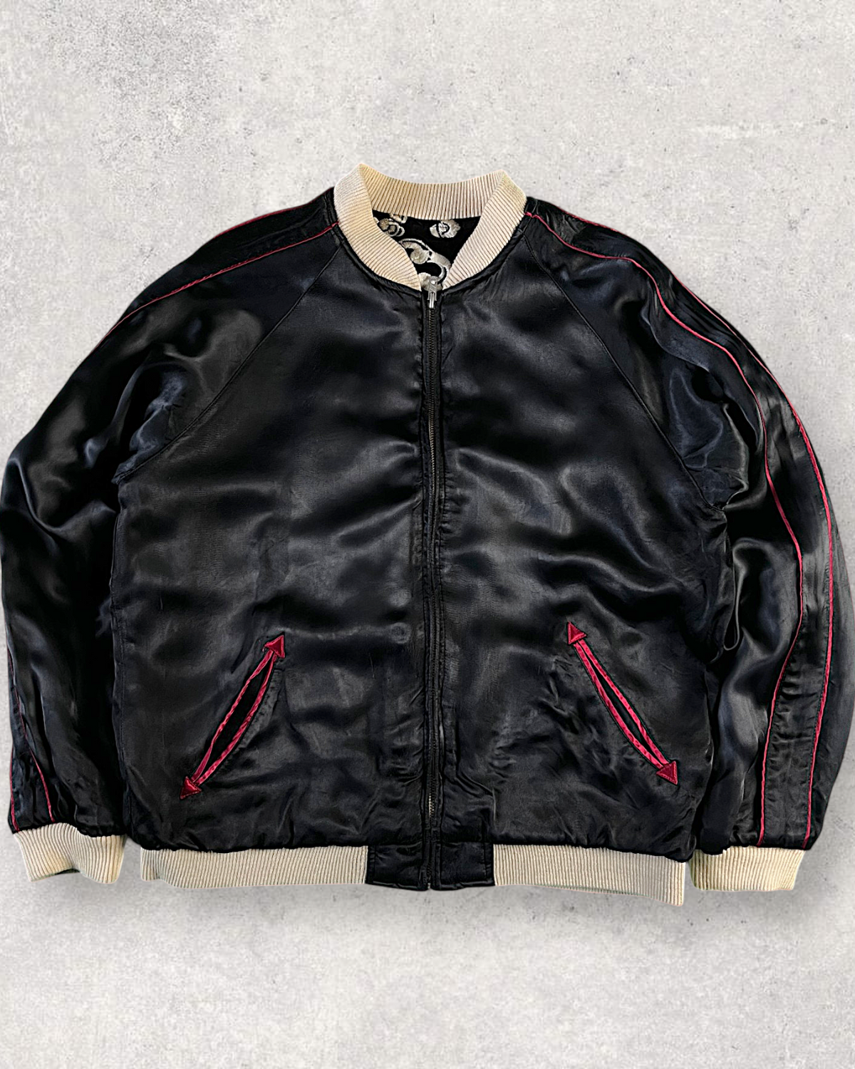 [L] Vintage Dragon & Tiger Sukajan Jacket – Fully Embroidered Reversible Japanese Bomber