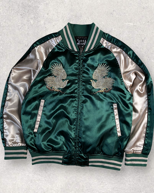 [M] Vintage Japanese Sukajan Jacket – Elegant Eagle Embroidery in Emerald Green