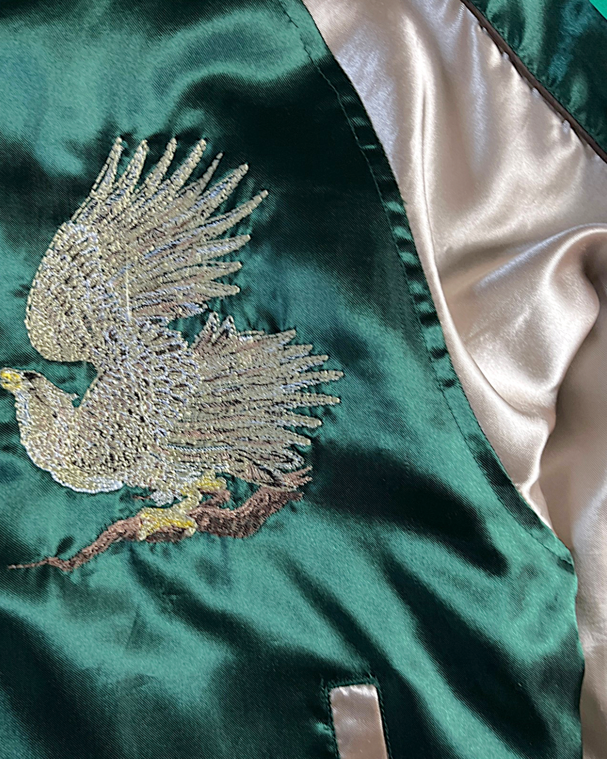 [M] Vintage Japanese Sukajan Jacket – Elegant Eagle Embroidery in Emerald Green