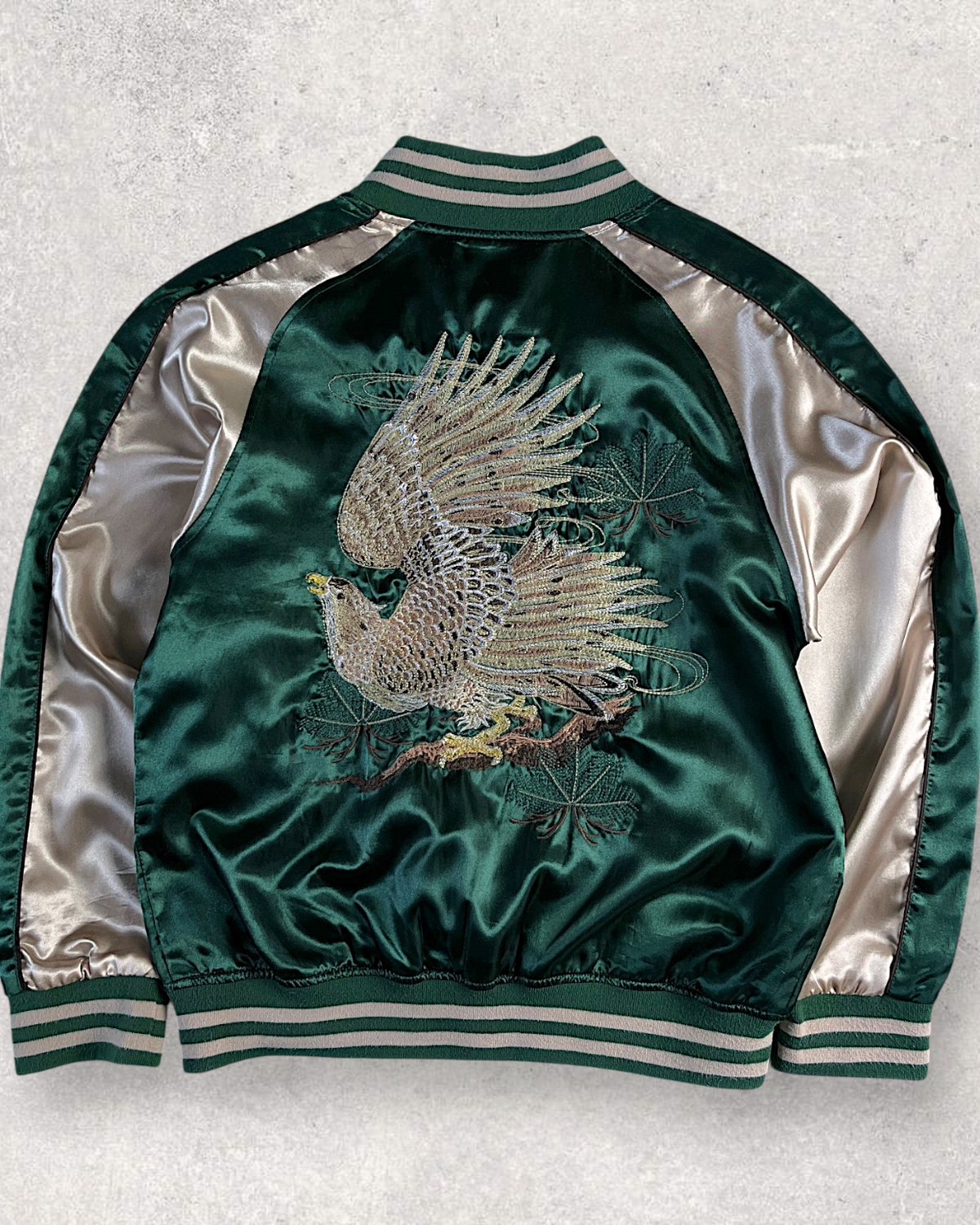 [M] Vintage Japanese Sukajan Jacket – Elegant Eagle Embroidery in Emerald Green