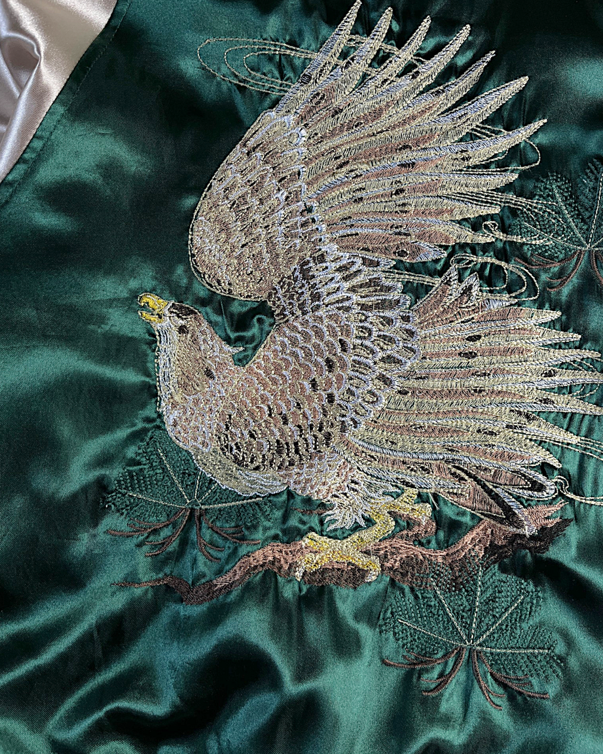 [M] Vintage Japanese Sukajan Jacket – Elegant Eagle Embroidery in Emerald Green