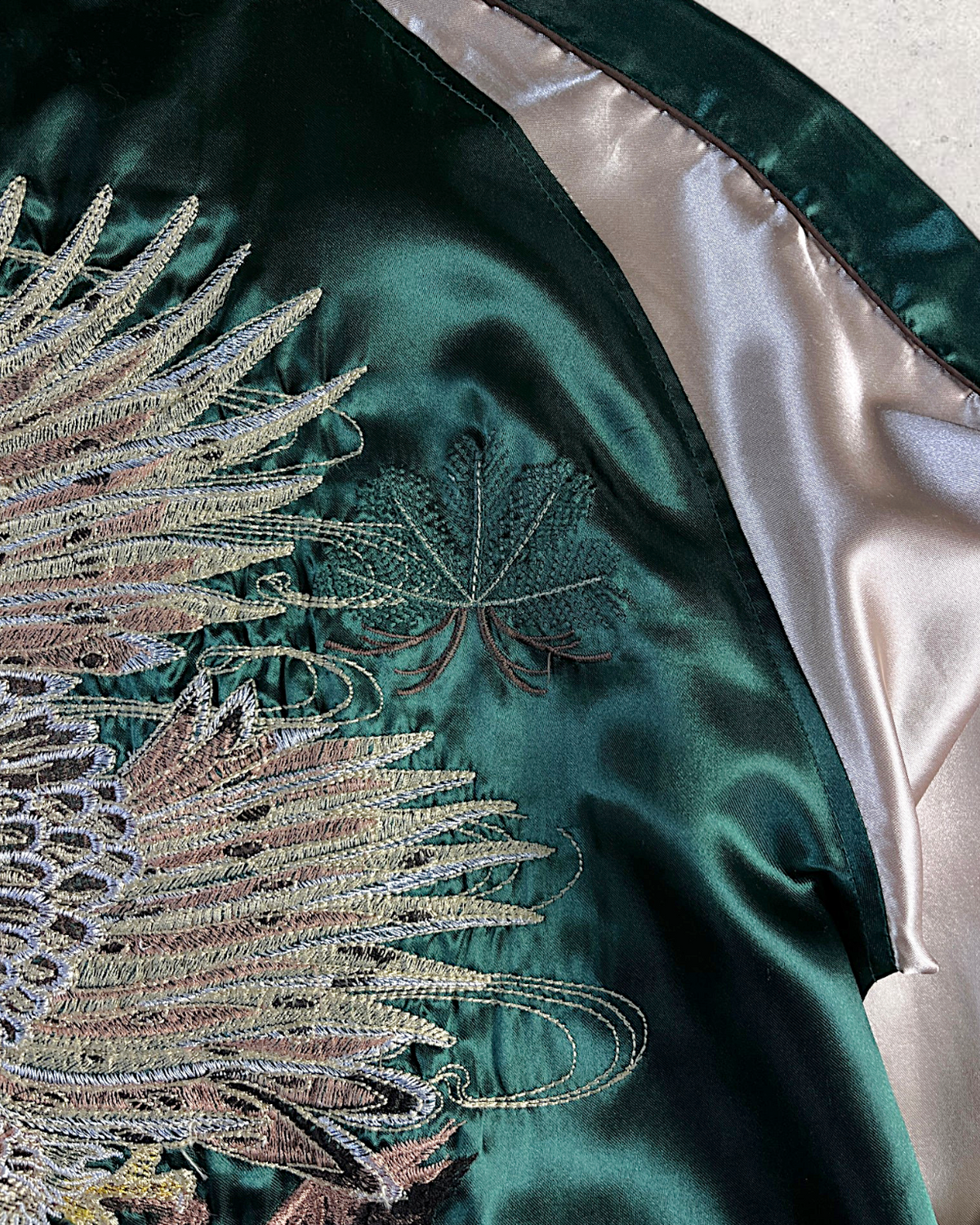 [M] Vintage Japanese Sukajan Jacket – Elegant Eagle Embroidery in Emerald Green