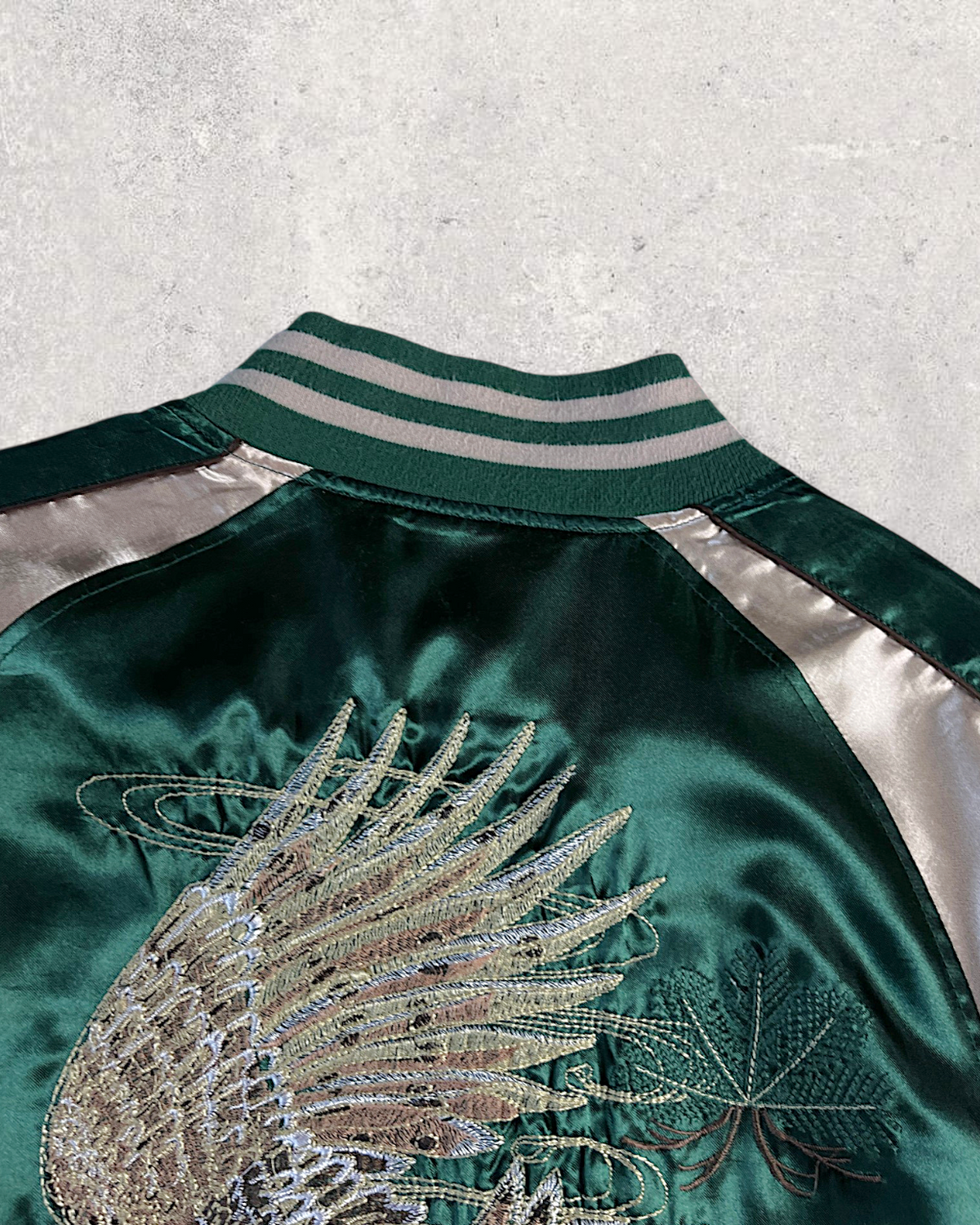 [M] Vintage Japanese Sukajan Jacket – Elegant Eagle Embroidery in Emerald Green
