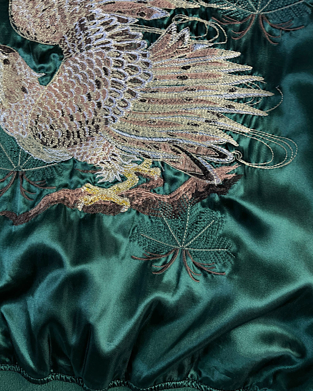 [M] Vintage Japanese Sukajan Jacket – Elegant Eagle Embroidery in Emerald Green