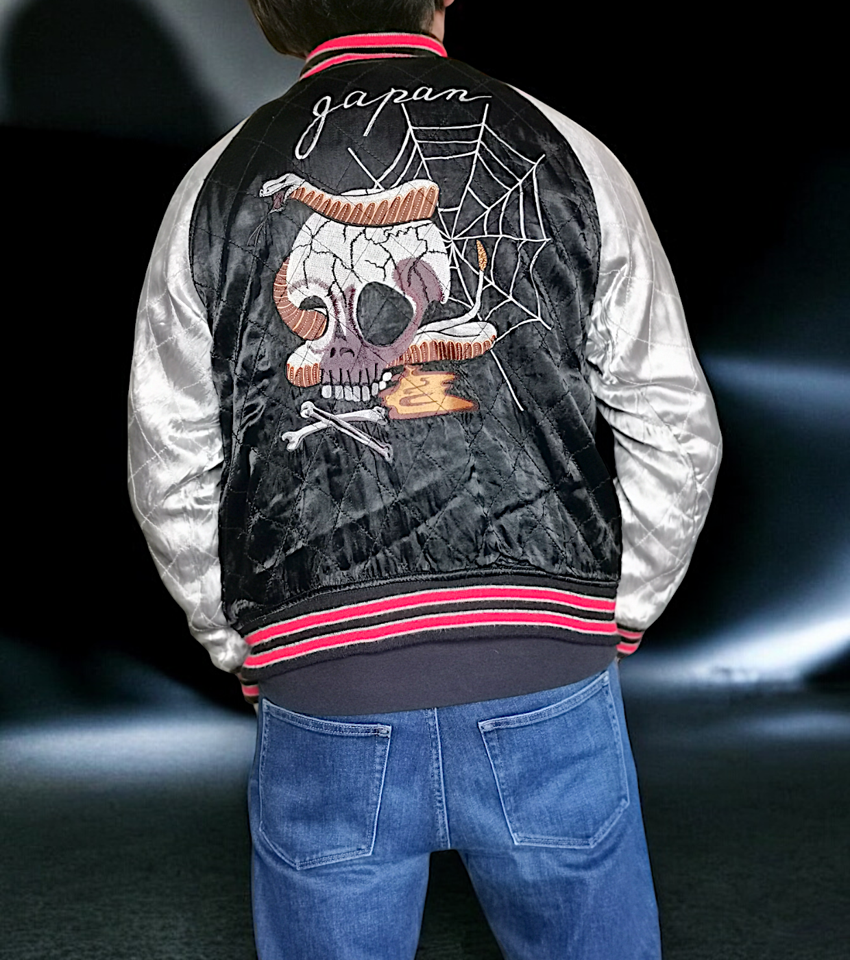 [L] Skull Pink Reversible Sukajan Houston | Vintage