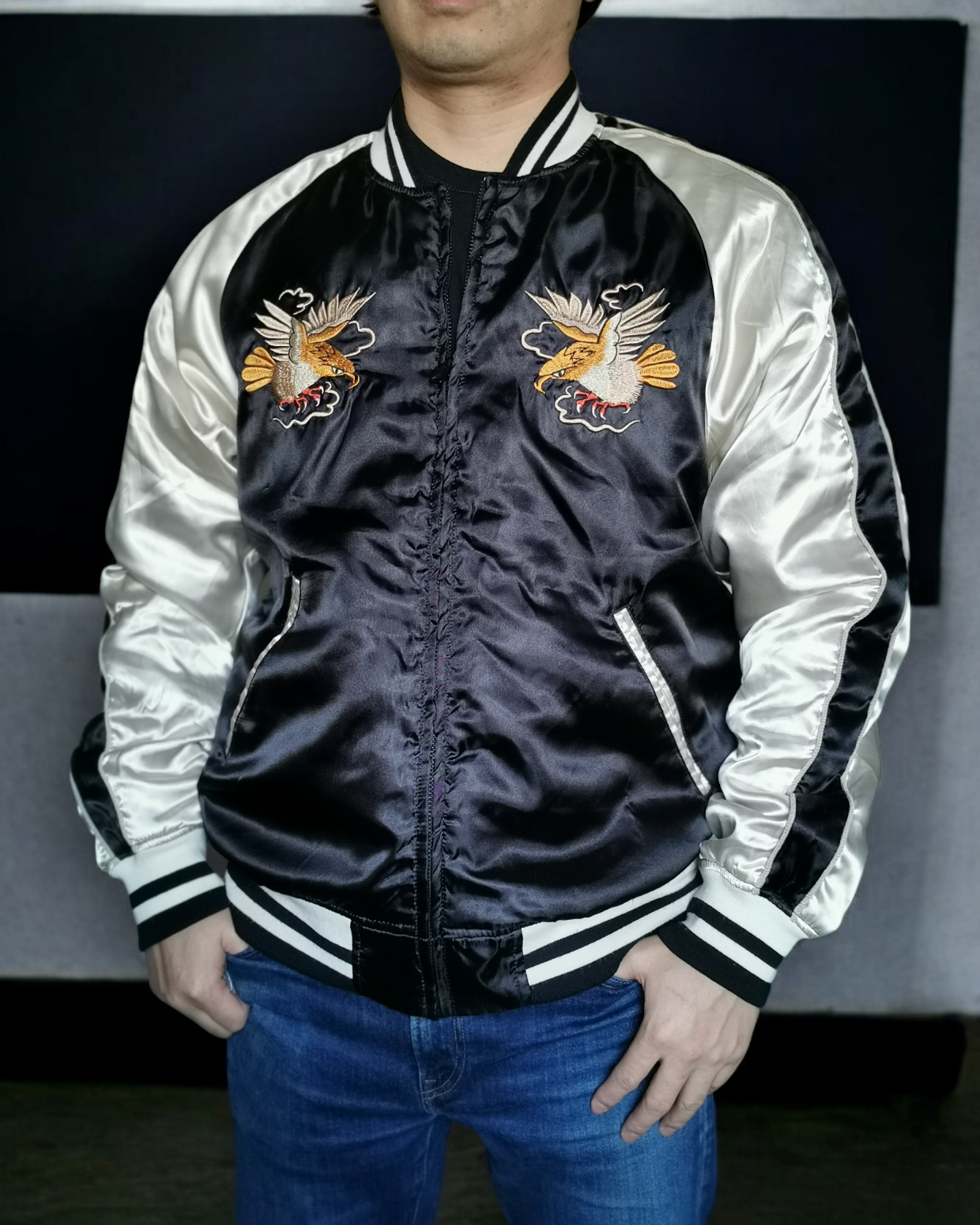 Reversible MA-1 Bomber Sukajan black | Winter Autumn | Vintage