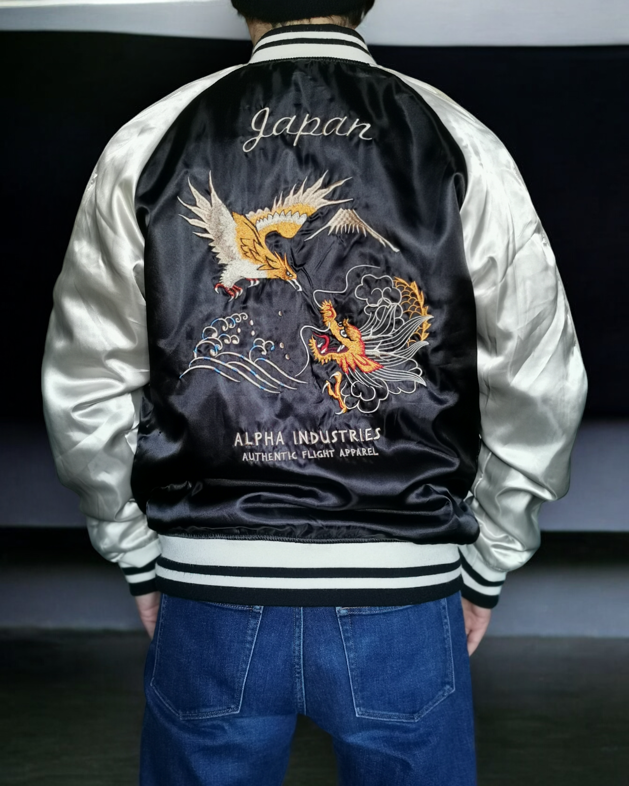 Reversible MA-1 Bomber Sukajan black | Winter Autumn | Vintage