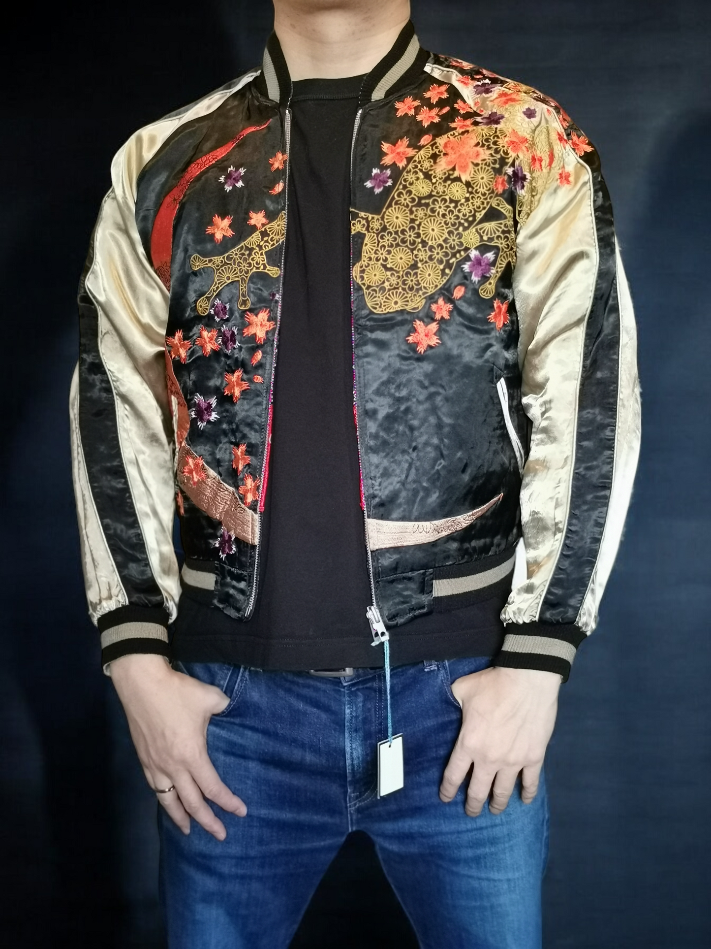 [M] Super Rare sanmaruichi ◆Frog reversible sukajan/M/rayon/BLK | Vintage jacket