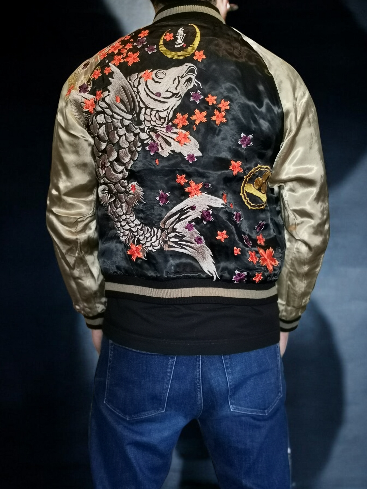 [M] Super Rare sanmaruichi ◆Frog reversible sukajan/M/rayon/BLK | Vintage jacket