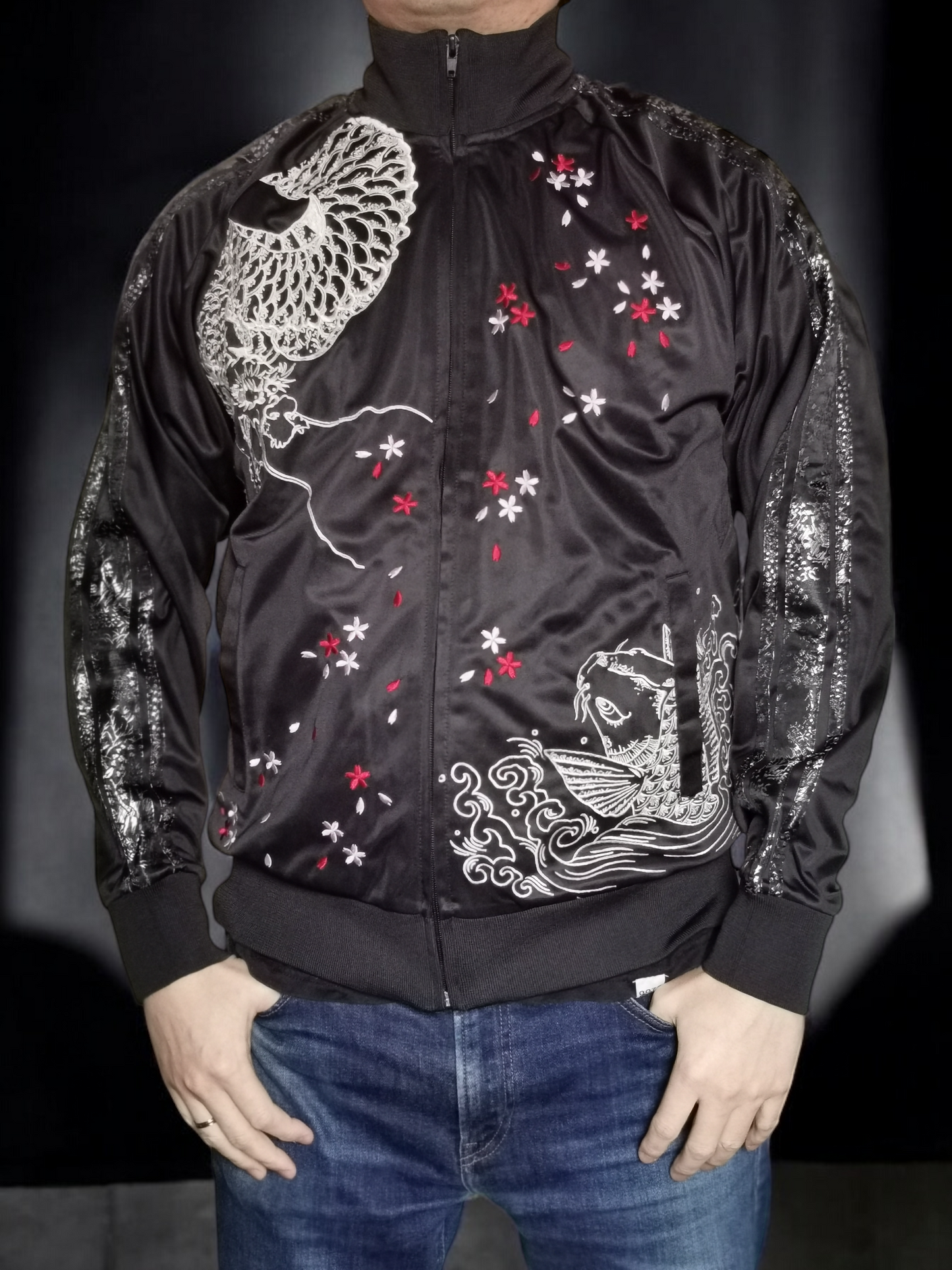 [L] Rare Dragon & Koi Track jacket - Exquisite Japanese Embroidery| Vintage