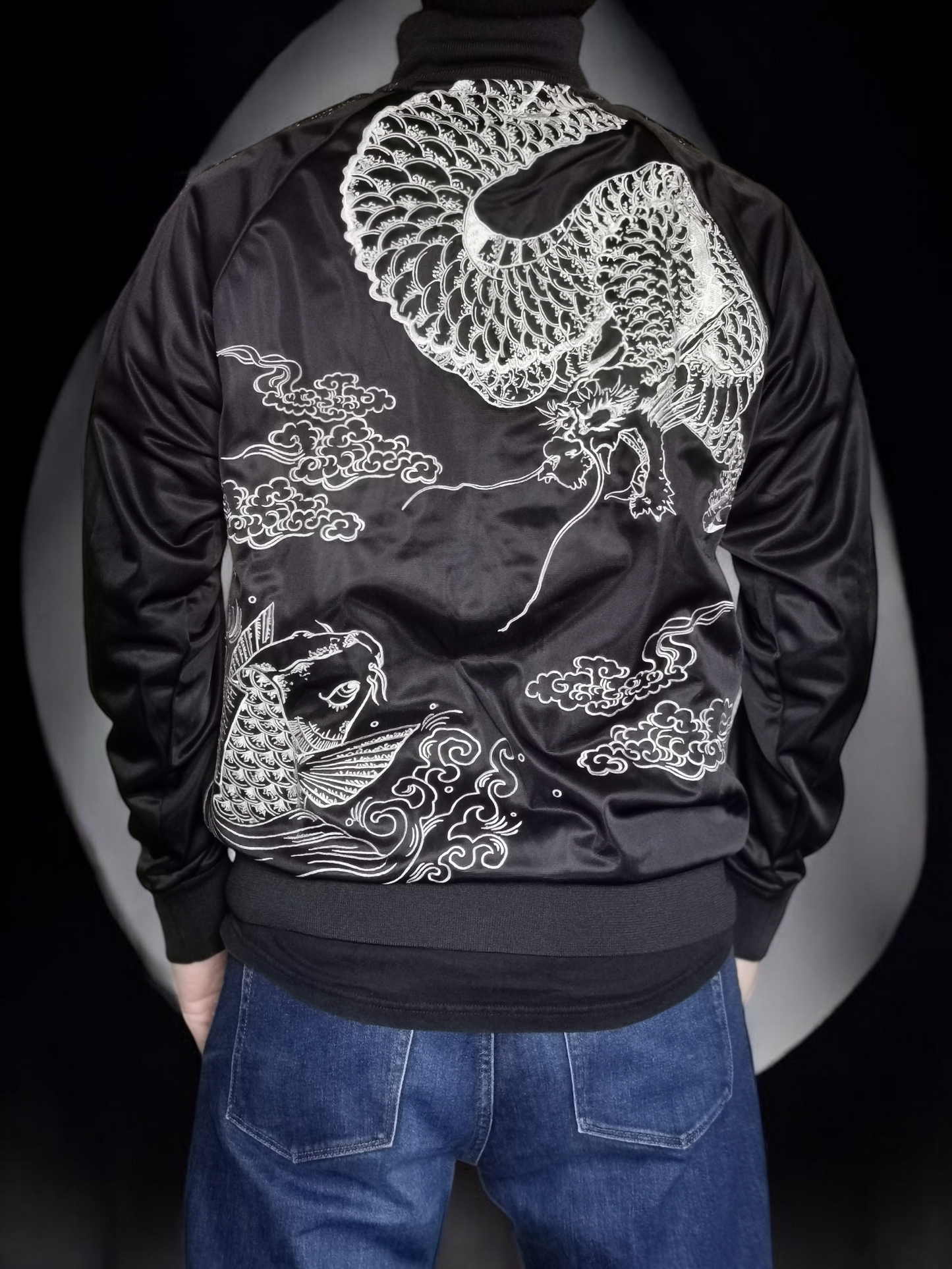 [L] Rare Dragon & Koi Track jacket - Exquisite Japanese Embroidery| Vintage