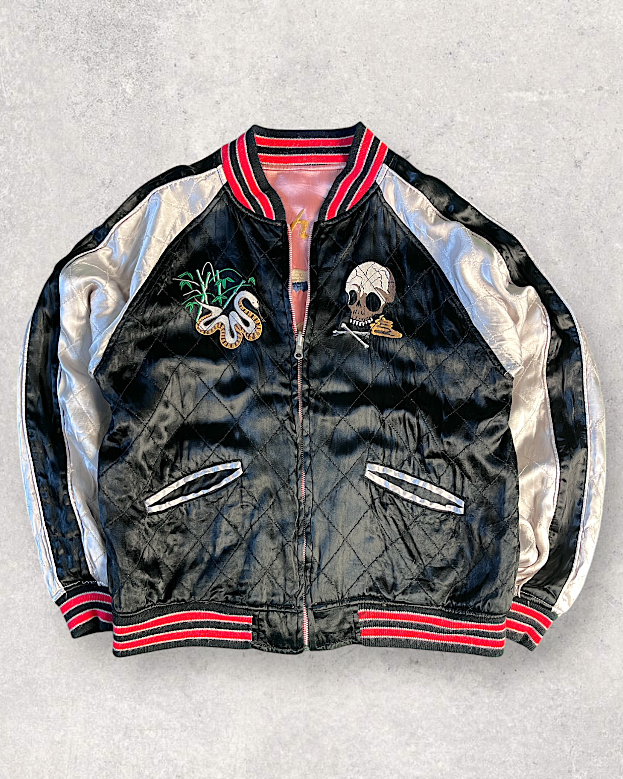 [L] Skull Pink Reversible Sukajan Houston | Vintage