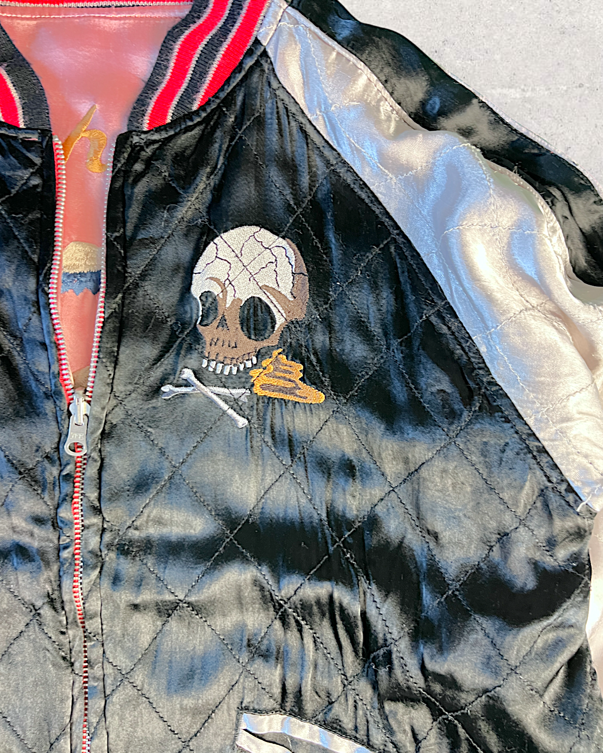 [L] Skull Pink Reversible Sukajan Houston | Vintage