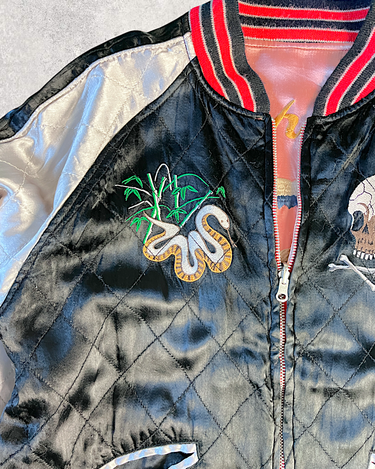[L] Skull Pink Reversible Sukajan Houston | Vintage