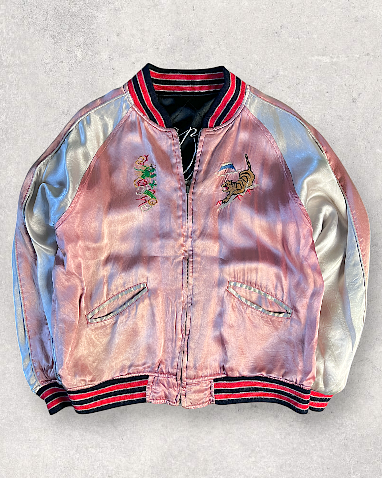 [L] Skull Pink Reversible Sukajan Houston | Vintage