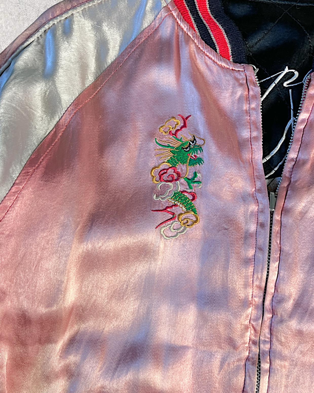 [L] Skull Pink Reversible Sukajan Houston | Vintage