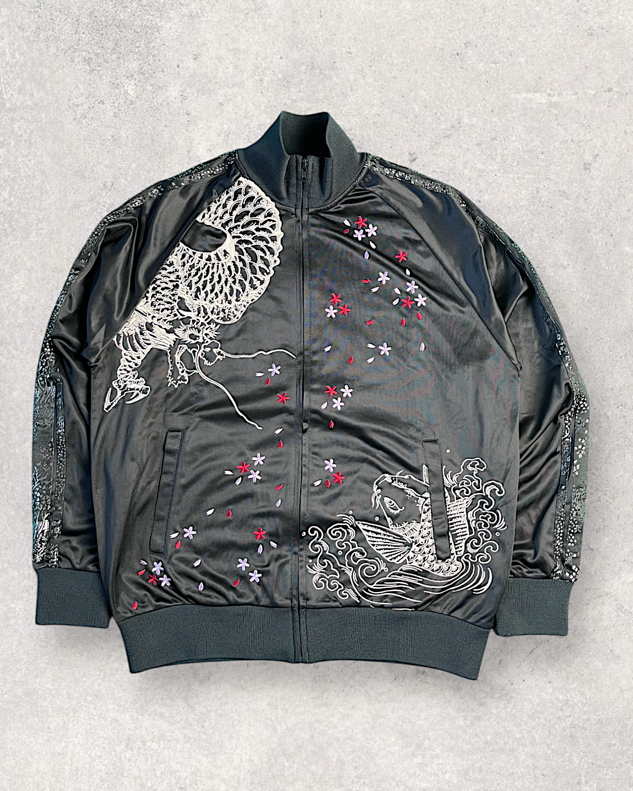 [L] Rare Dragon & Koi Track jacket - Exquisite Japanese Embroidery| Vintage