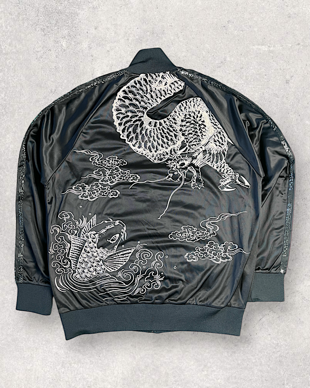 [L] Rare Dragon & Koi Track jacket - Exquisite Japanese Embroidery| Vintage