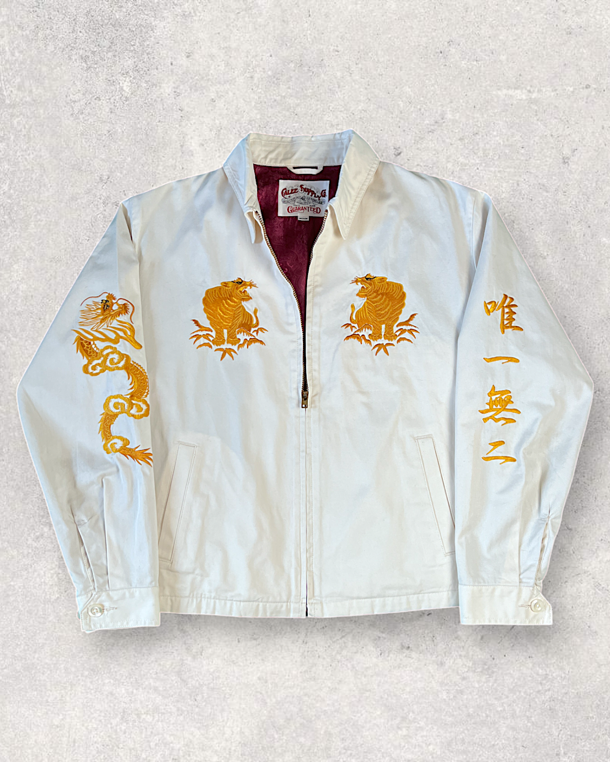 [M]【Rare Vintage】White Tiger & Dragon Embroidered Sukajan - One of a Kind Japanese Style Jacket
