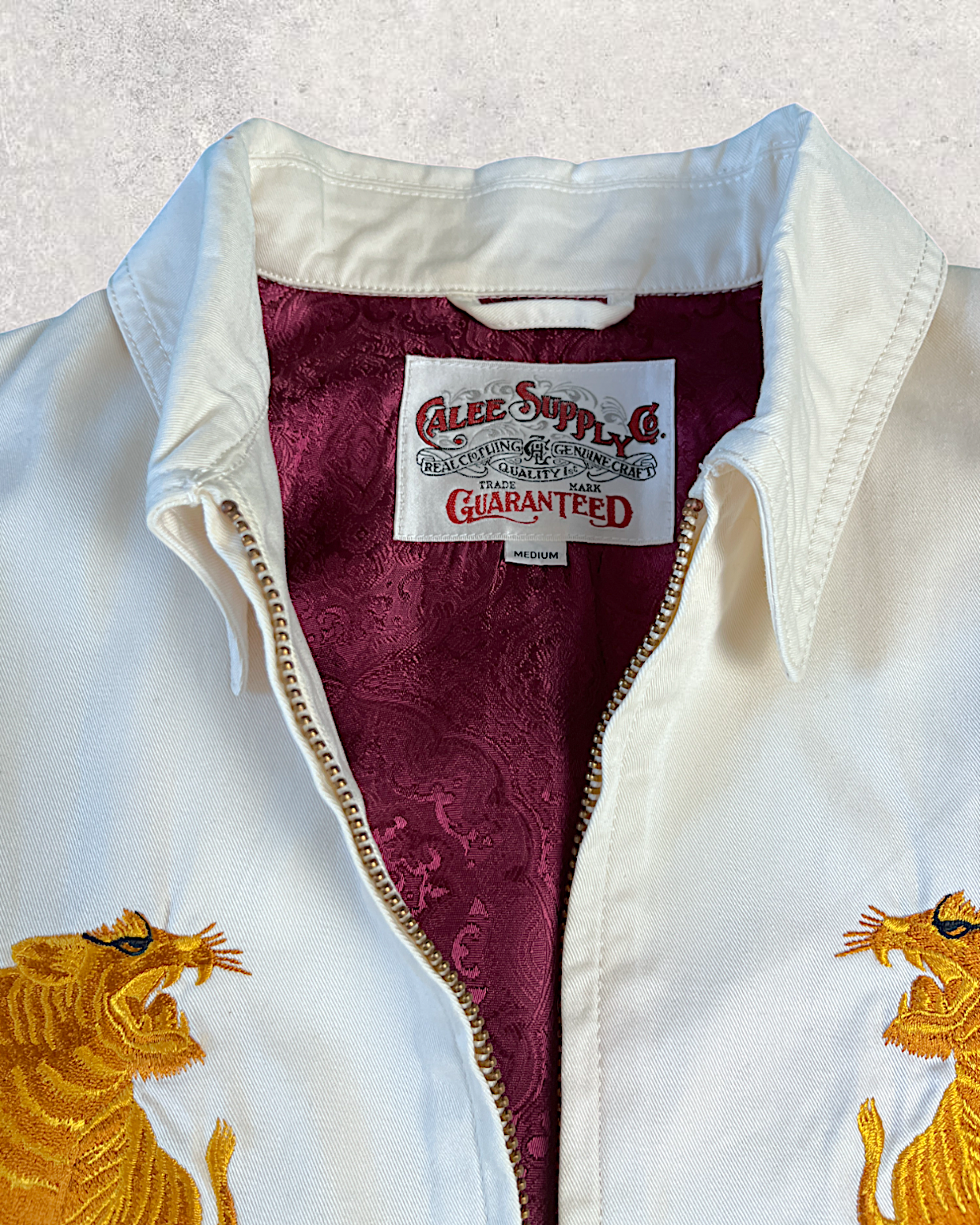 [M]【Rare Vintage】White Tiger & Dragon Embroidered Sukajan - One of a Kind Japanese Style Jacket