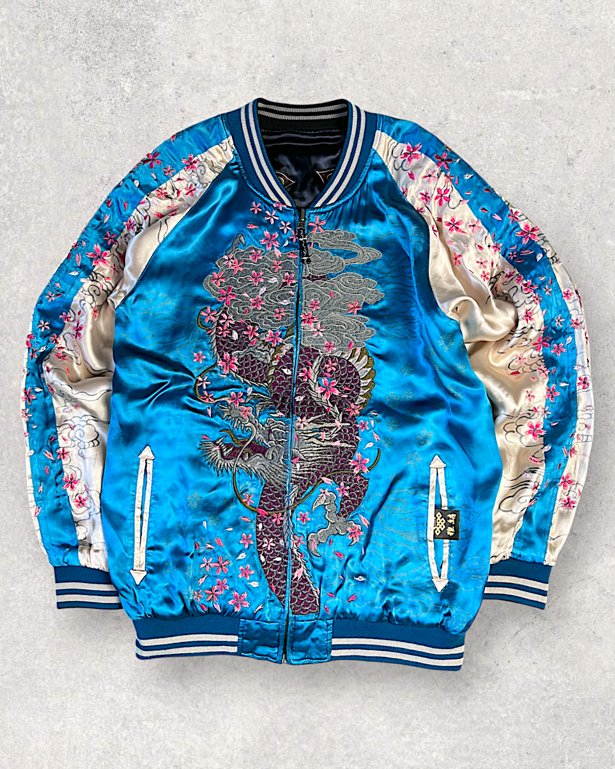 [L]【Luxurious Embroidered Sukajan】Dragon & Cherry Blossom / Phoenix - Musubi Japan Reversible
