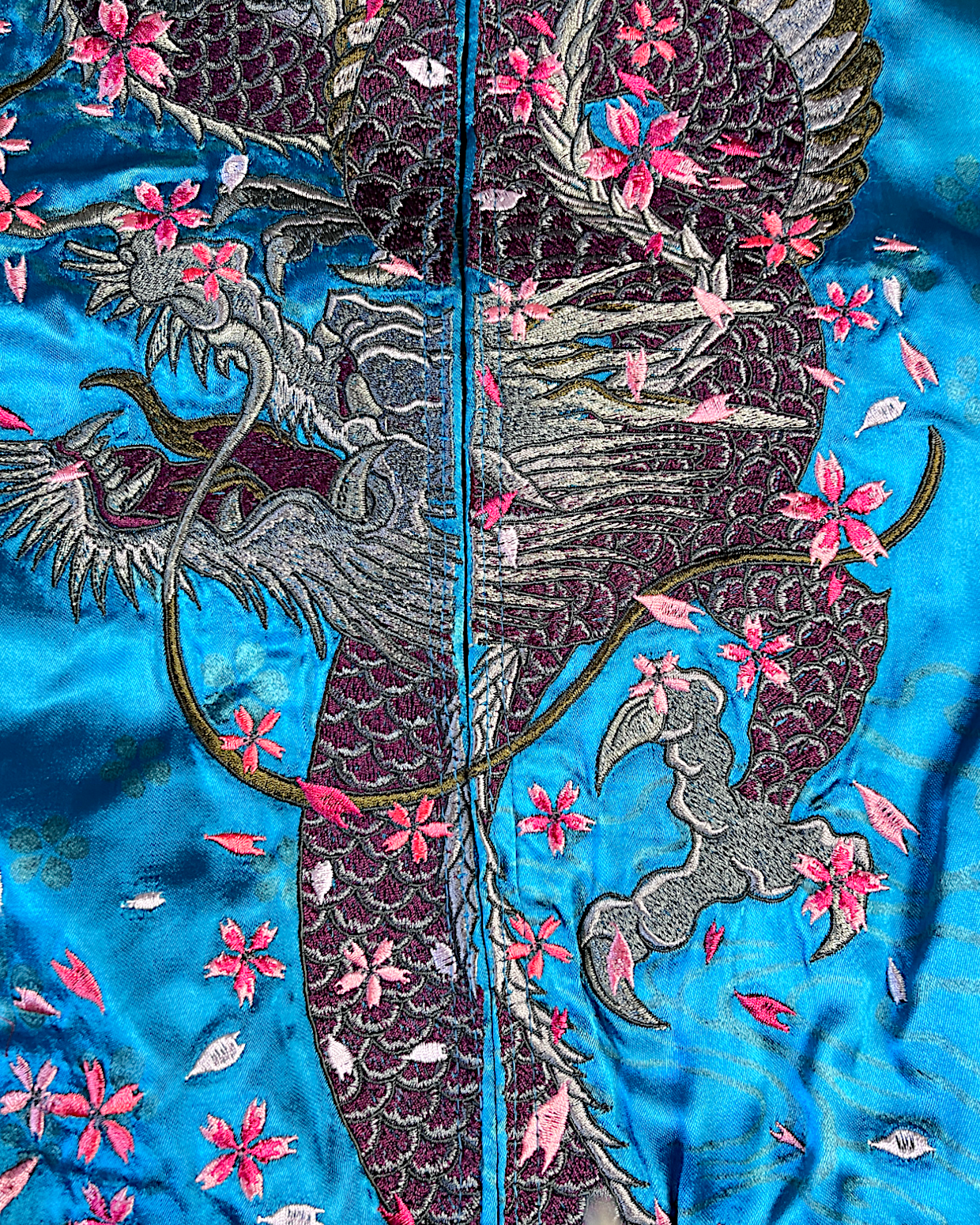[XL]【Luxurious Embroidered Sukajan】Dragon & Cherry Blossom / Phoenix - Musubi Japan Reversible