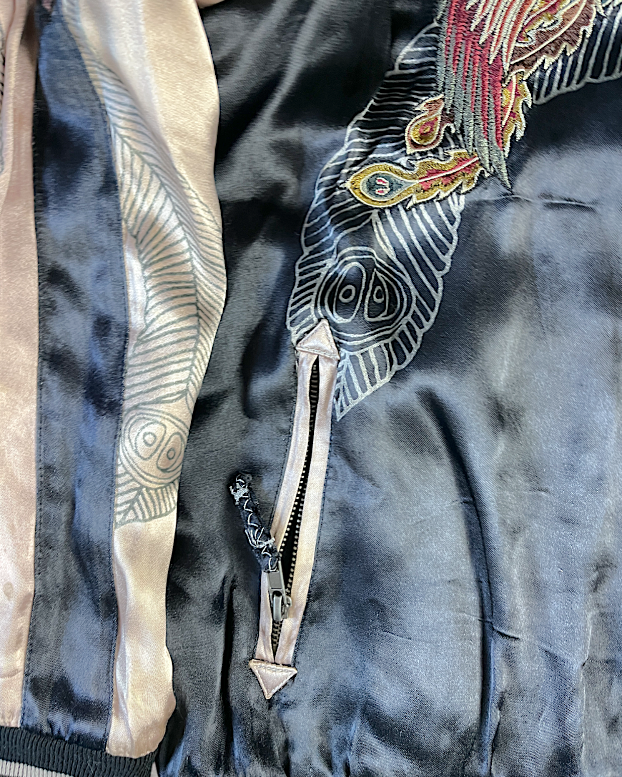[XL]【Luxurious Embroidered Sukajan】Dragon & Cherry Blossom / Phoenix - Musubi Japan Reversible