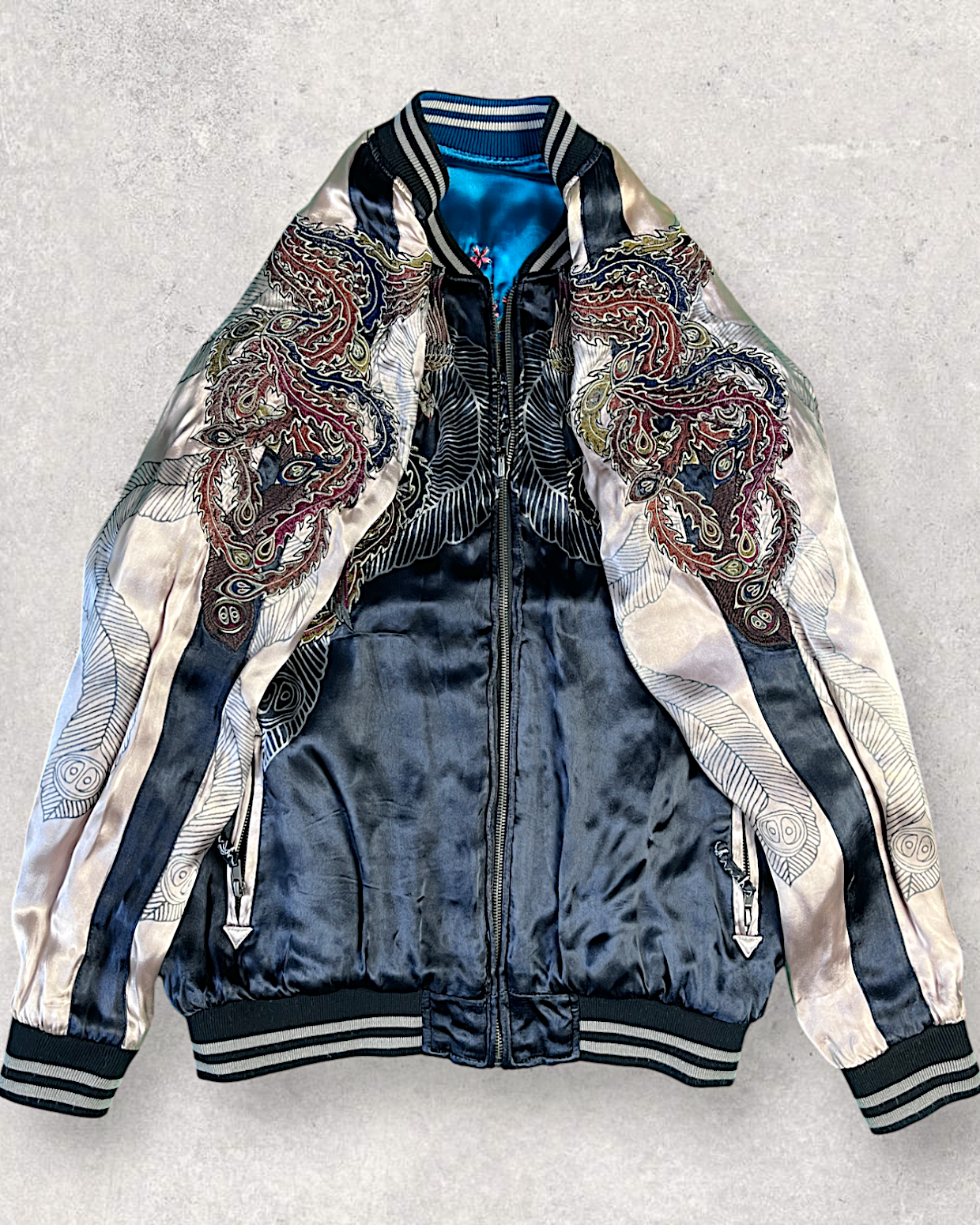 [L]【Luxurious Embroidered Sukajan】Dragon & Cherry Blossom / Phoenix - Musubi Japan Reversible