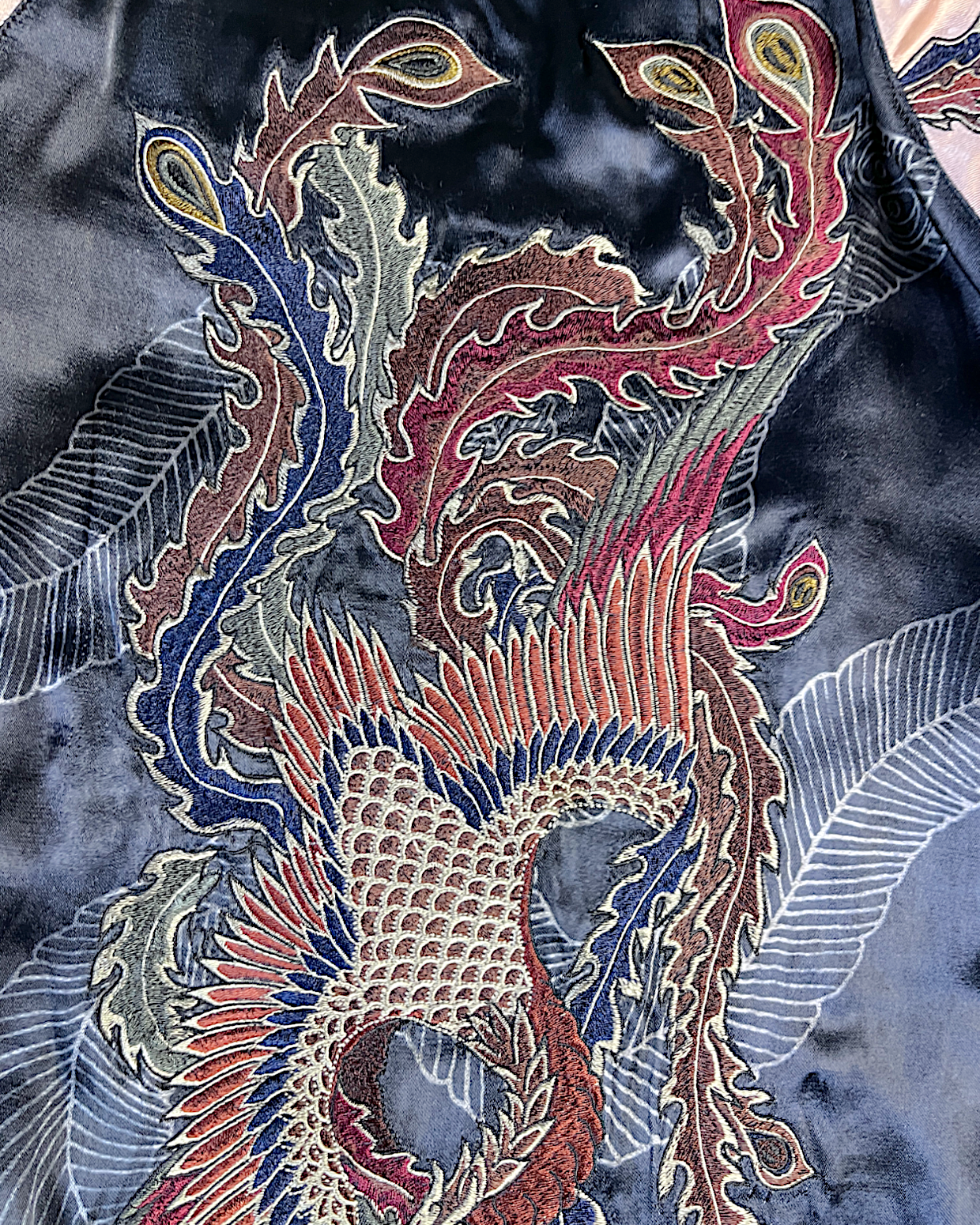 [XL]【Luxurious Embroidered Sukajan】Dragon & Cherry Blossom / Phoenix - Musubi Japan Reversible