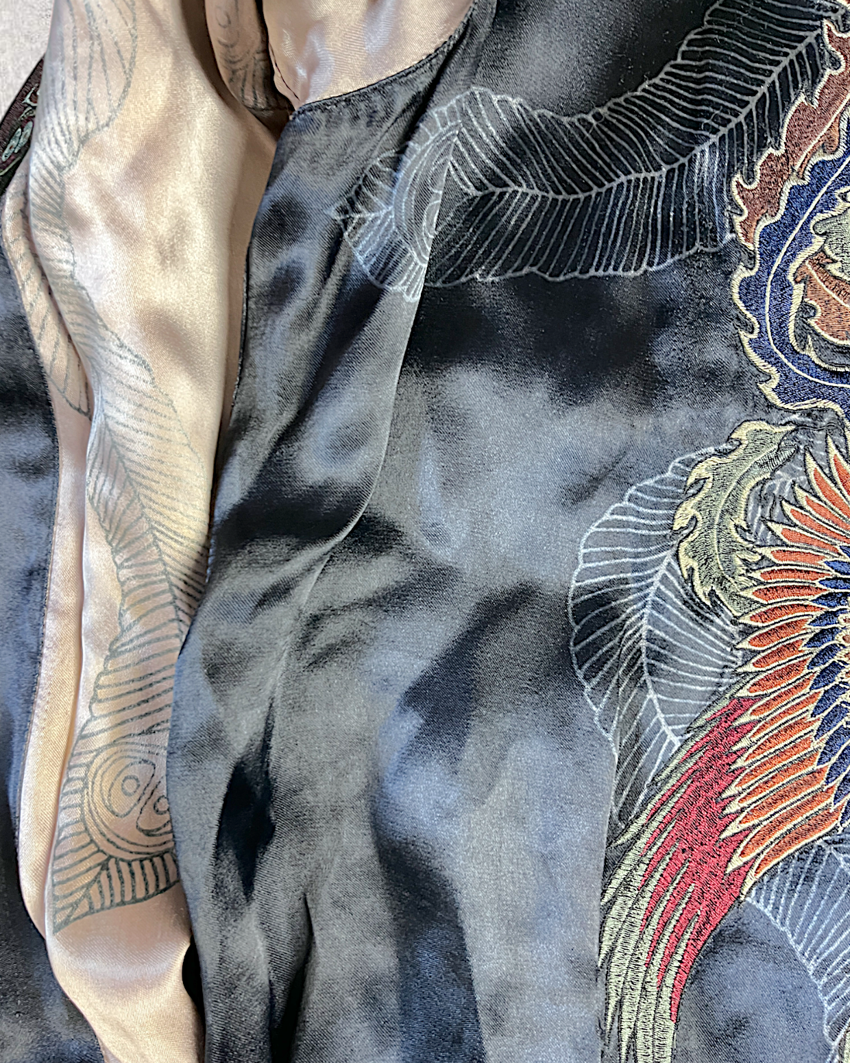 [XL]【Luxurious Embroidered Sukajan】Dragon & Cherry Blossom / Phoenix - Musubi Japan Reversible