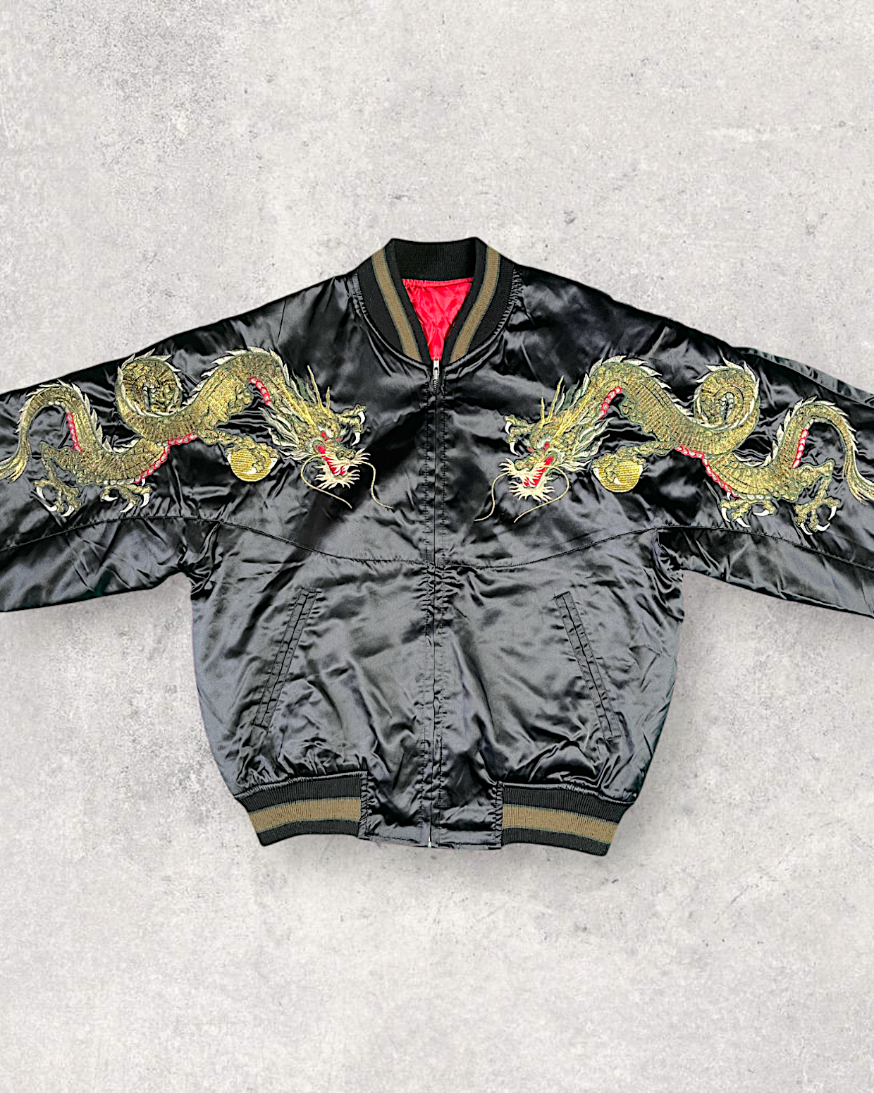 [FREE SIZE]【Authentic Embroidery】Hoshihime Twin Dragons & Clouds Souvenir Jacket Men's Black- Japanese Style